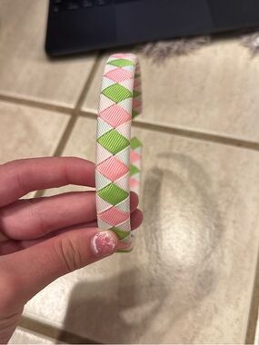 Pink, Lime Green & White Woven Ribbon Headband